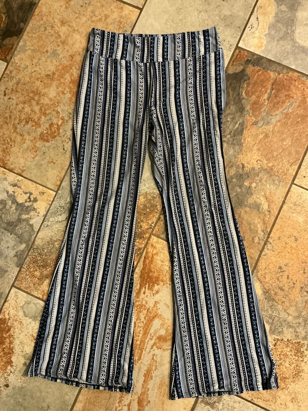 No Boundaries Y2K Flare Pants Size Large 11-13 Tribal Stripe Foldover Waist